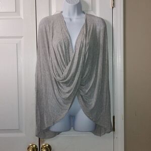 Grace Lace drape twist front gray  long sleeve blouse top